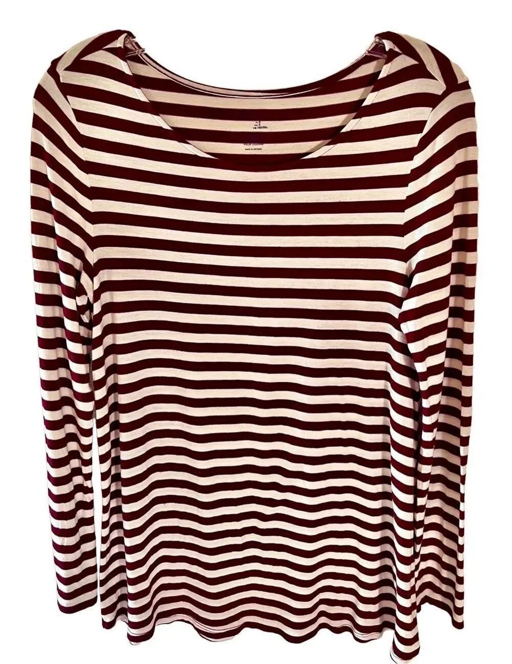 Womens GAP Long Sleeve T-Shirt FAVORITE Tee Burgundy Stripe Sz Small